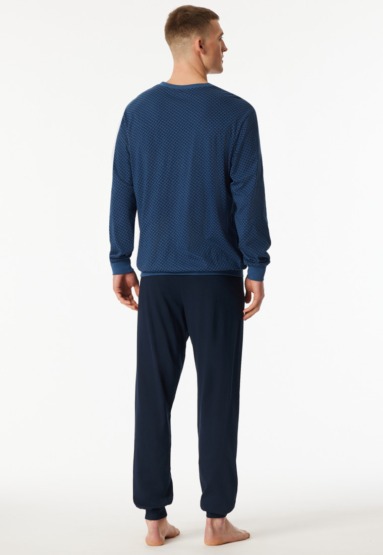 Pigiama lungo con polsini e tasca sul petto in blu atlantico a fantasia - Comfort Essentials