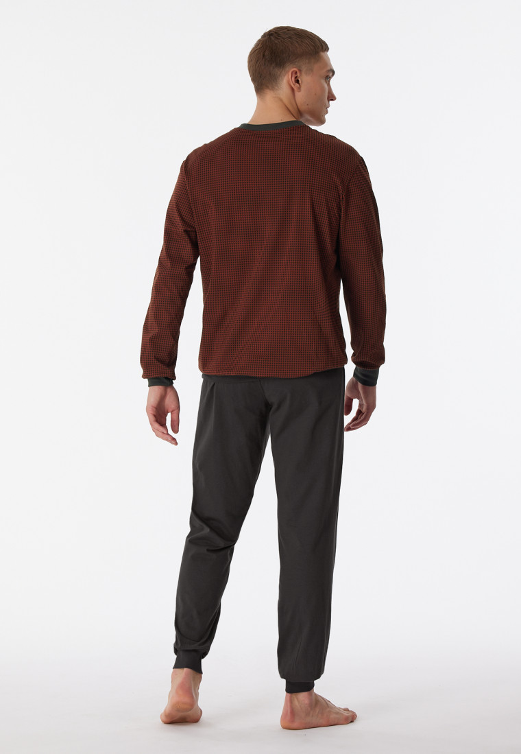 Schlafanzug lang Bündchen Hahnentritt terracotta - Comfort Essentials