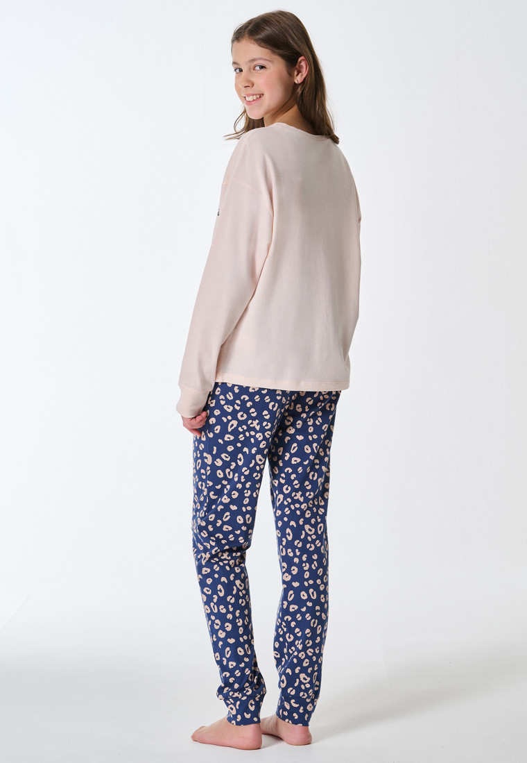 Pyjama lang manchetten kat dierenprint champagne - Teens Nightwear