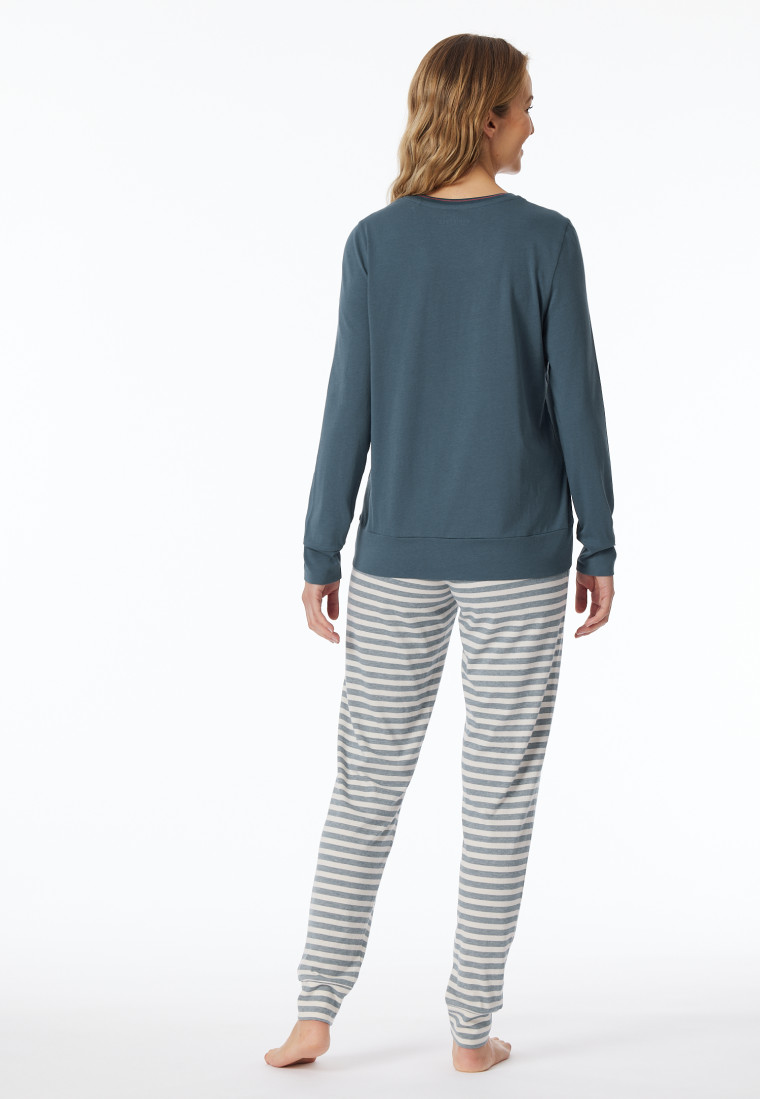 Pyjama lange manchetten gestreepte jeansblauw - Casual Essentials
