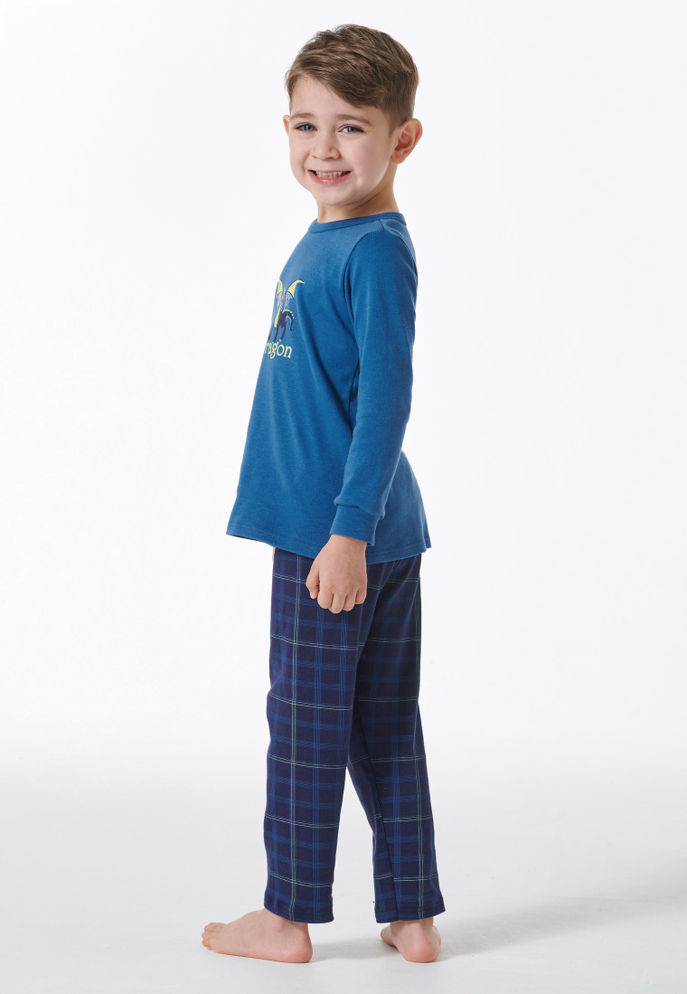 Pajamas long dragon checks blue - Boys World