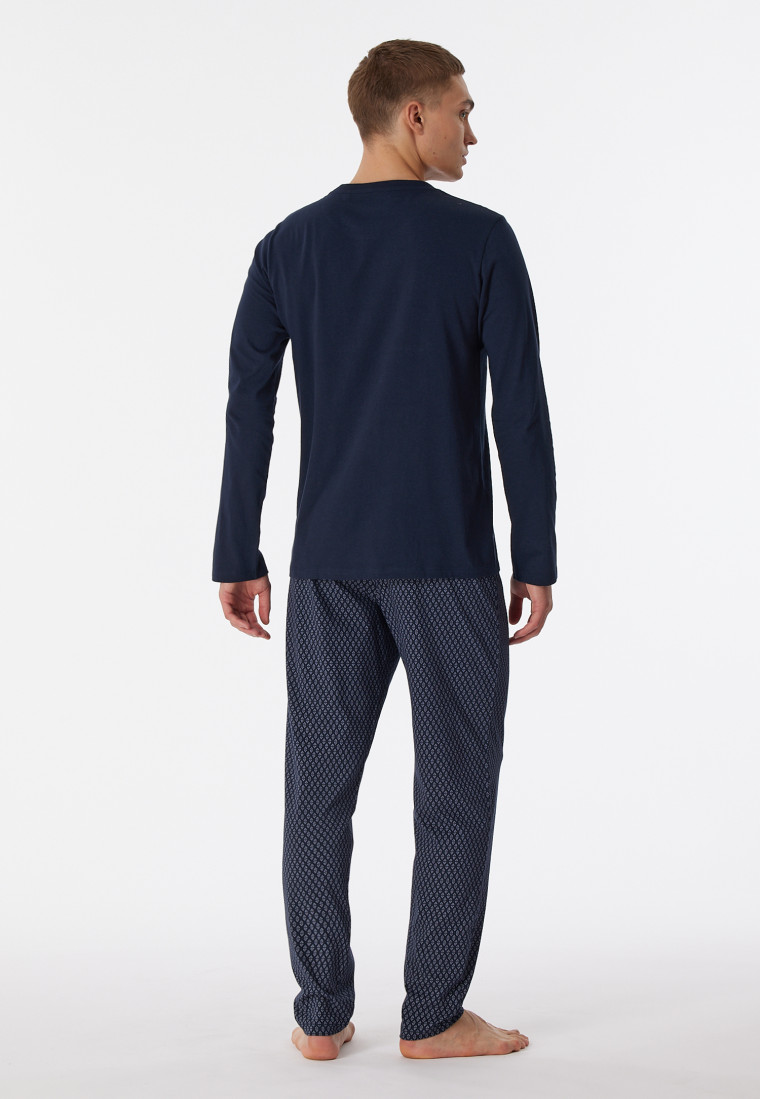Schlafanzug lang Dreiecke nachtblau - Casual Essentials
