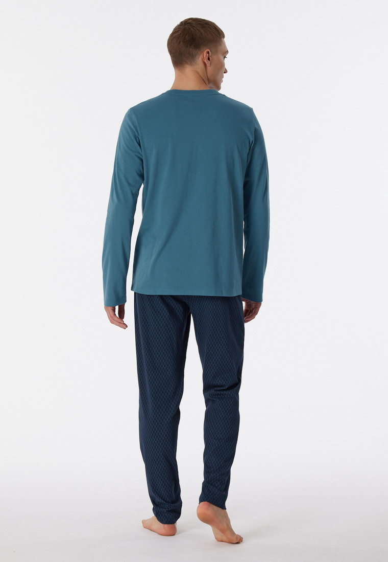 Pigiama lungo con motivo di triangoli, verde petrolio - Casual Essentials