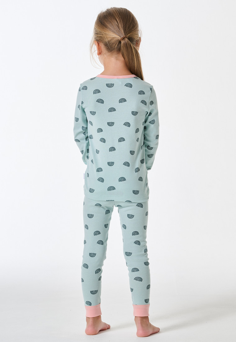Pyjama lange fijnrib manchetten regenboog munt - Kids Nightwear
