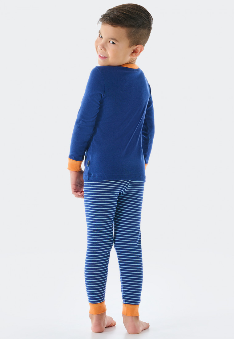 Pajamas long fine rib organic cotton cuffs stripes teddy blue - Natural Love