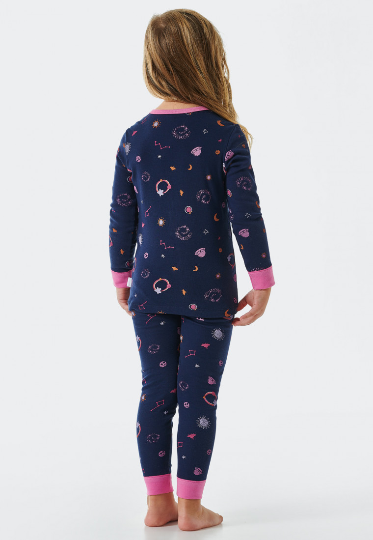 Pyjama long côtelé coton bio bords-côtes espace bleu foncé - Girls World