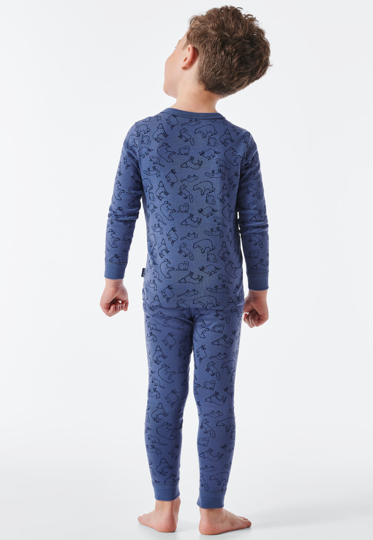 Pyjama long côtelé coton bio ourlets animaux sauvages bleu - Natural Love