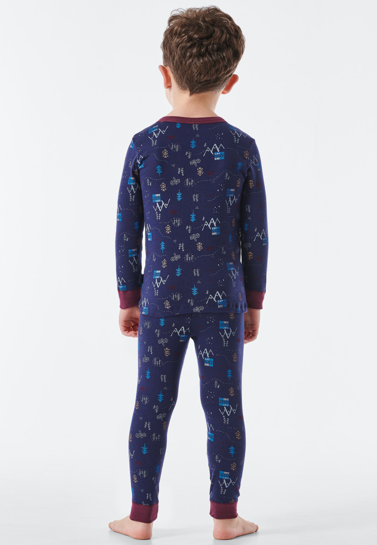 Pyjama long côtelé coton bio ourlets monde hiver montagne bleu foncé - Rat Henry