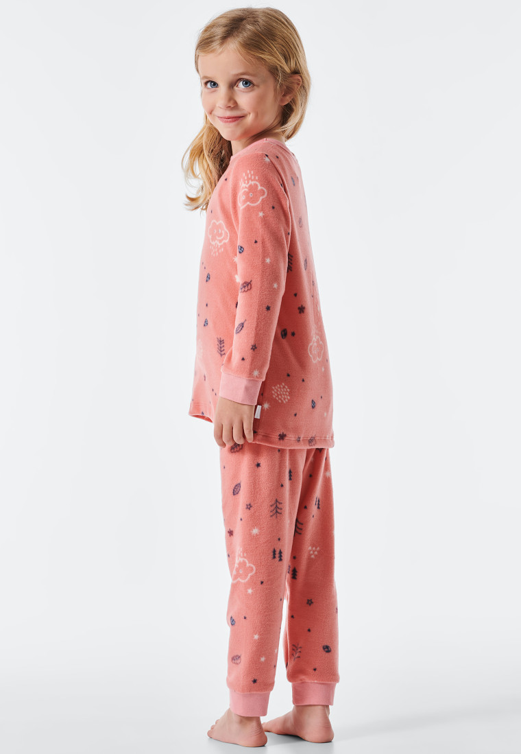 Pyjama long polaire manchettes hiver forêt nuages vieux rose - Cat Zoe