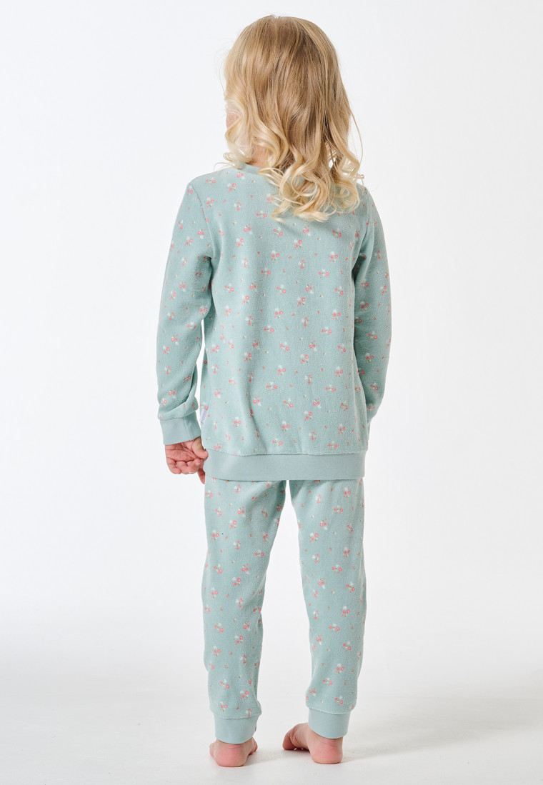 Long pyjamas terry towelling cuffs flowers mint - Kids Nightwear