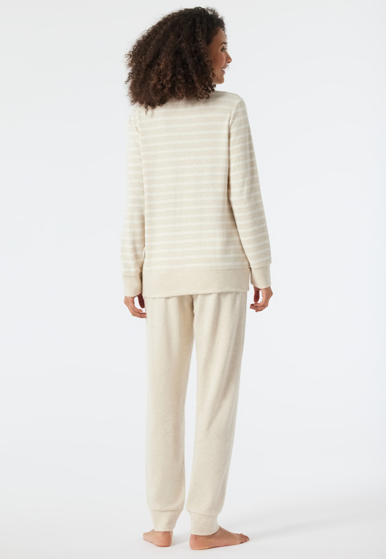 Pajamas long terrycloth cuffs Breton stripes nude heather - Essential Stripes