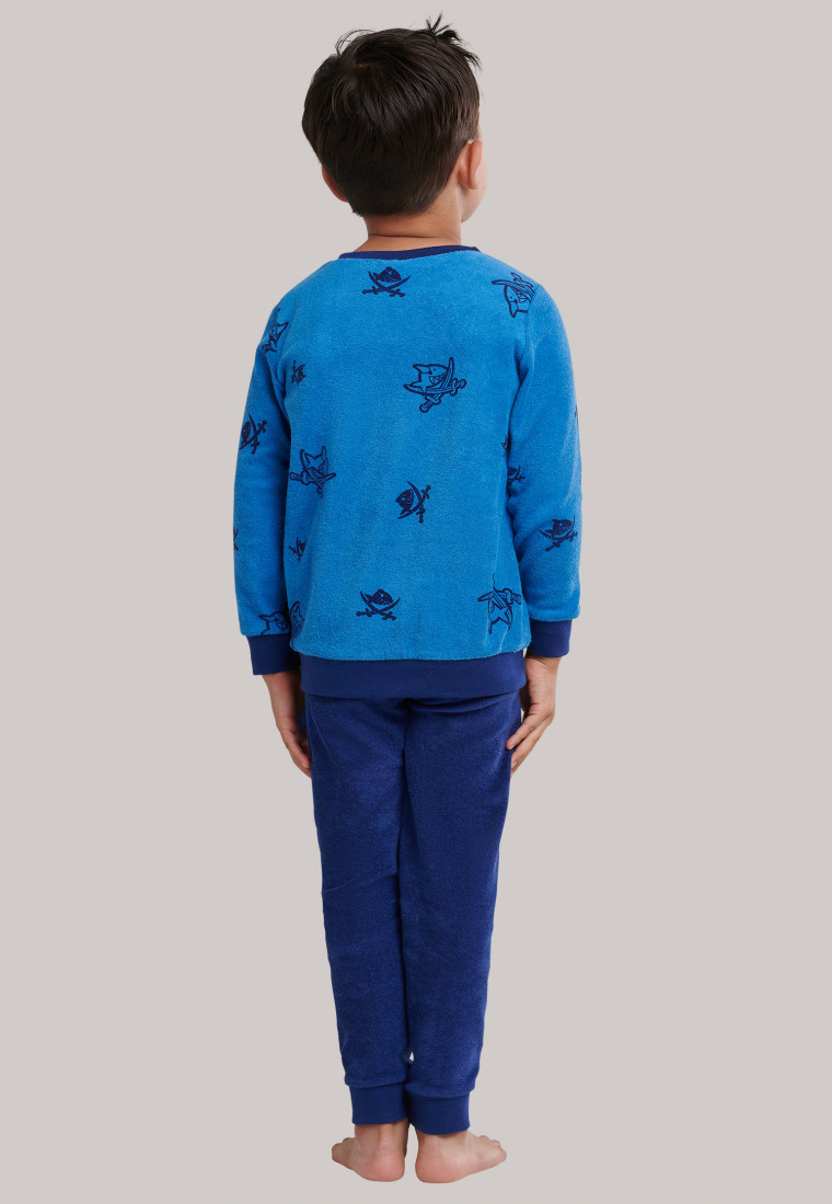 Pyjama long bleu en tissu éponge avec bords-côtes au motif de requin et tête de mort - Capt'n Sharky