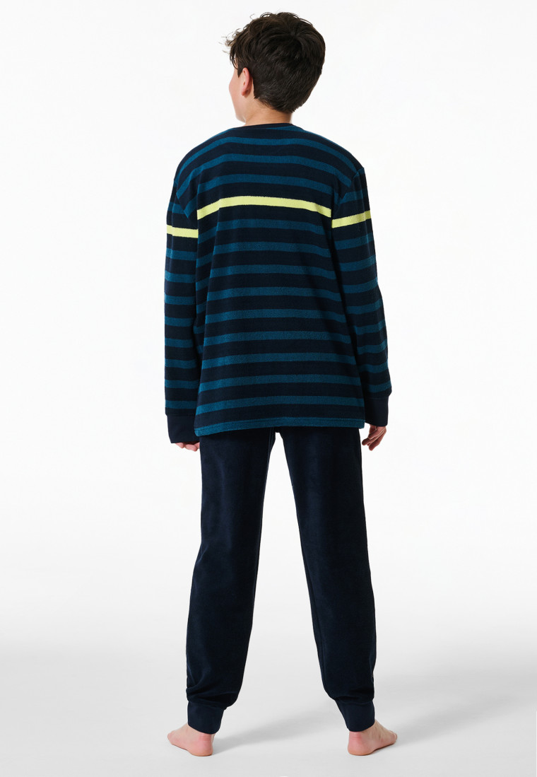 Pajamas long terry towelling striped midnight blue ringed Nightwear SCHIESSER