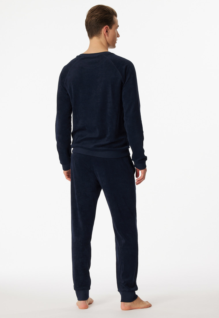 Pyjama long tissu éponge bords-côtes bleu nuit - Warming Nightwear