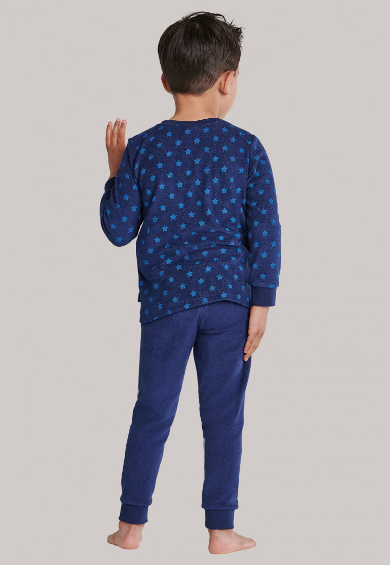 Pyjama long en tissuy éponge à bords-côtes, motif étoiles et robot, bleu nuit - Boys World