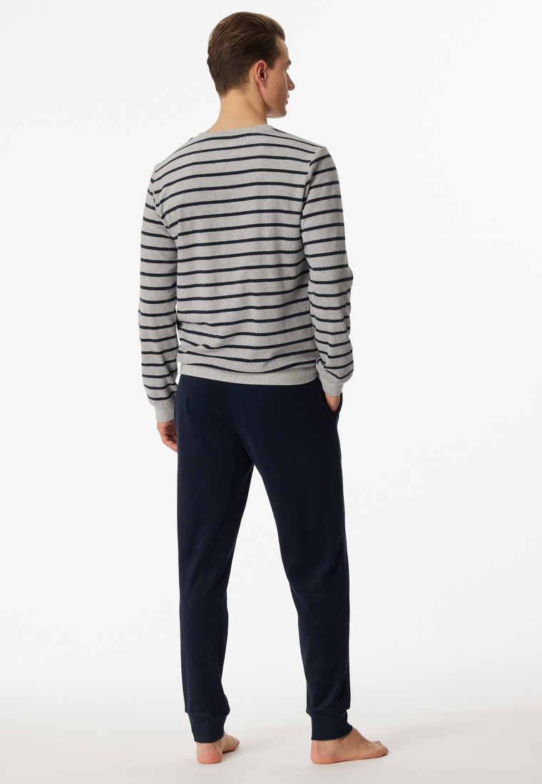 Pajamas long terry cloth cuffs stripes heather gray - Warming Nightwear