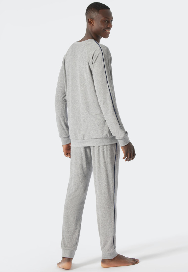 Pyjama long tissu éponge bords-côtes modal gris chiné - Warming Nightwear