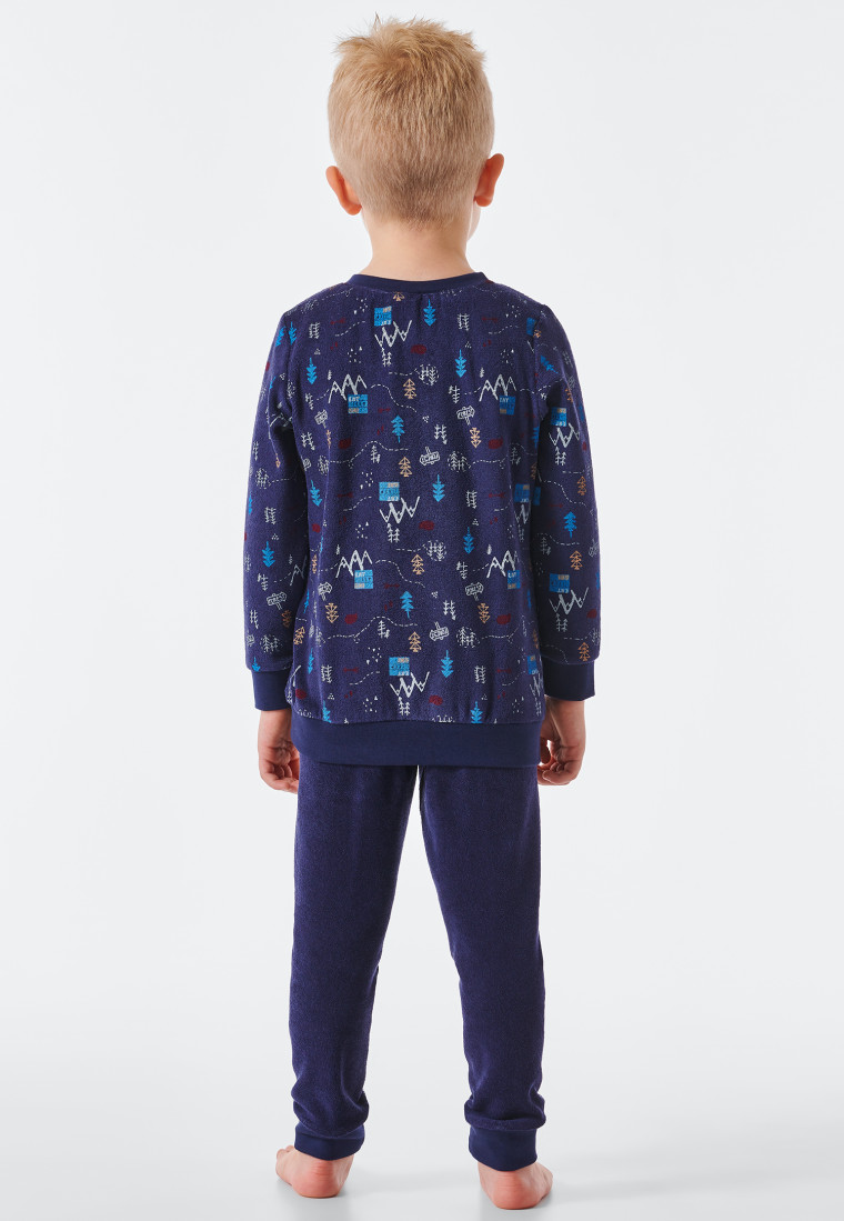 Pyjama long éponge coton bio bords-côtes montagnes bleu foncé - Rat Henry