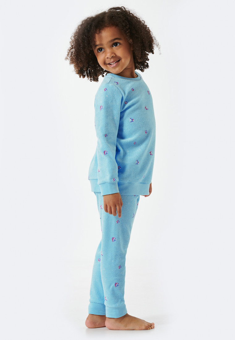 Pyjama long éponge coton bio bords-côtes joyaux bleu aqua - Girls World