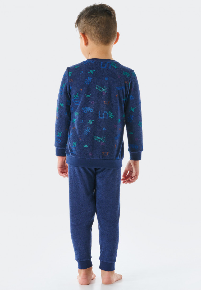 Pyjama long éponge coton bio bords-côtes véhicules spatiaux bleu foncé - Boys World