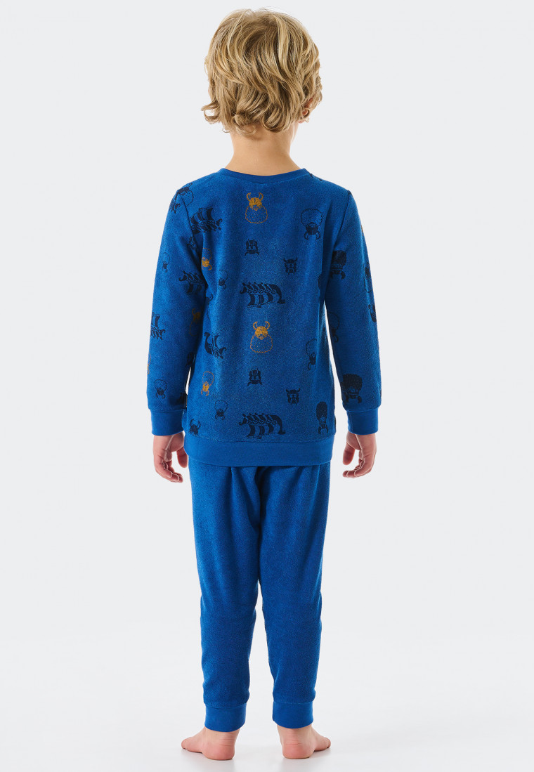 Pyjama long éponge coton bio bords-côtes viking bleu - Boys World