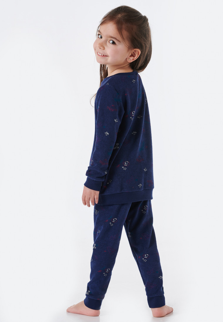 Pyjama long éponge coton bio bords-côtes hibou magie bleu foncé - Cat Zoe