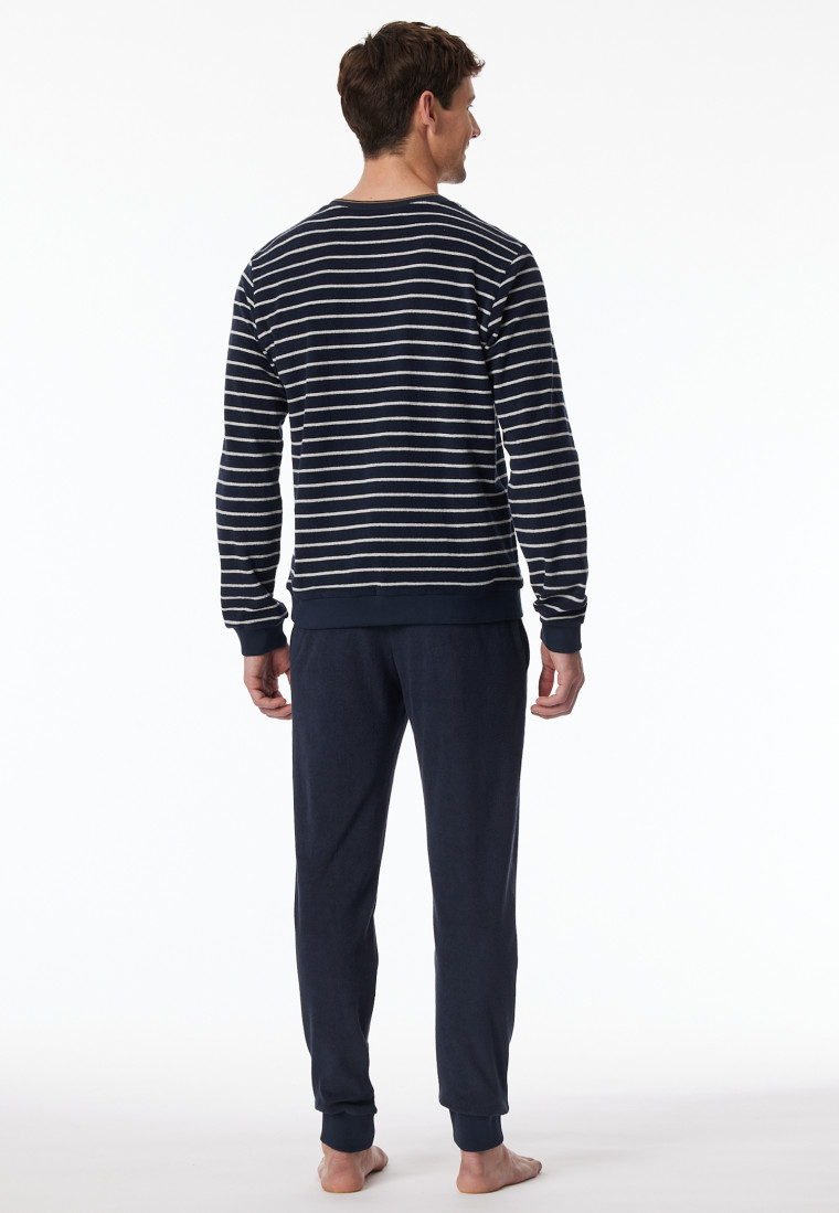 Pyjama lange badstof manchetten strepen nachtblauw - Casual Nightwear