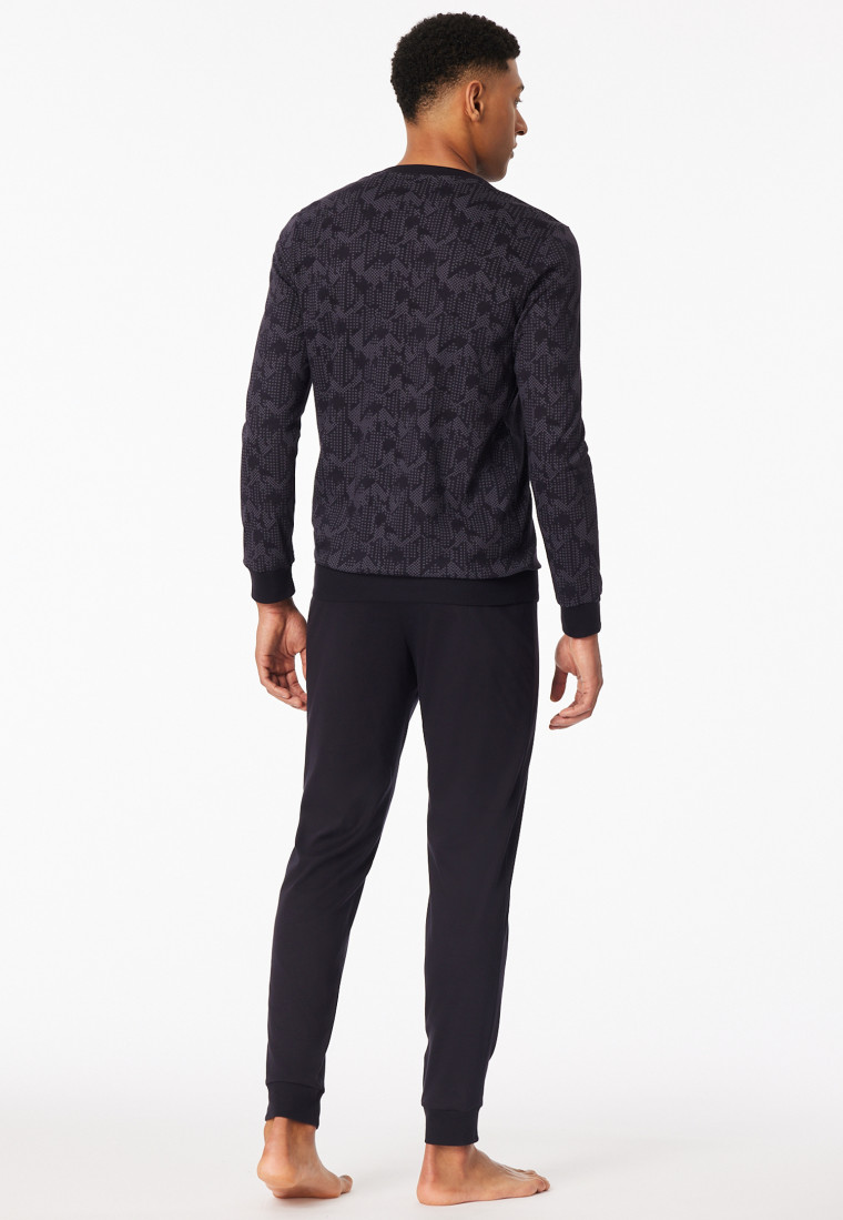 Pyjamas long Interlock cuffs coal patterned - Fine Interlock