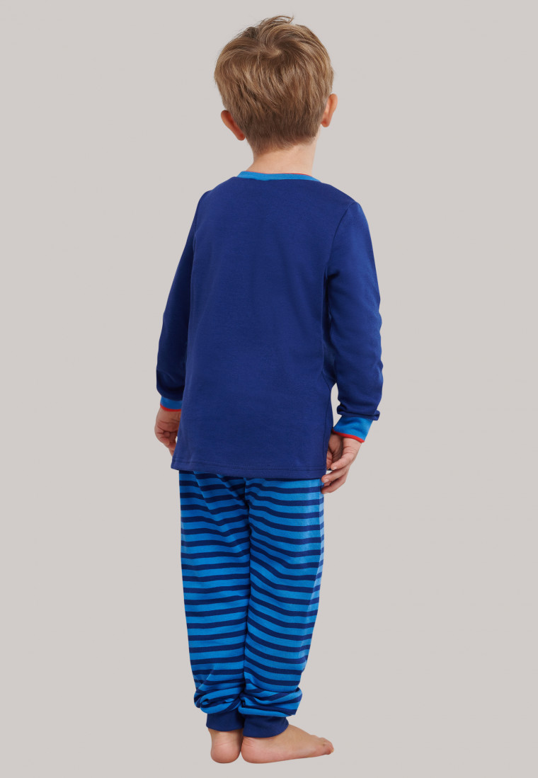 Pyjama long en interlock à bords-côtes avec rayures et requin pirate bleu foncé - Capt'n Sharky