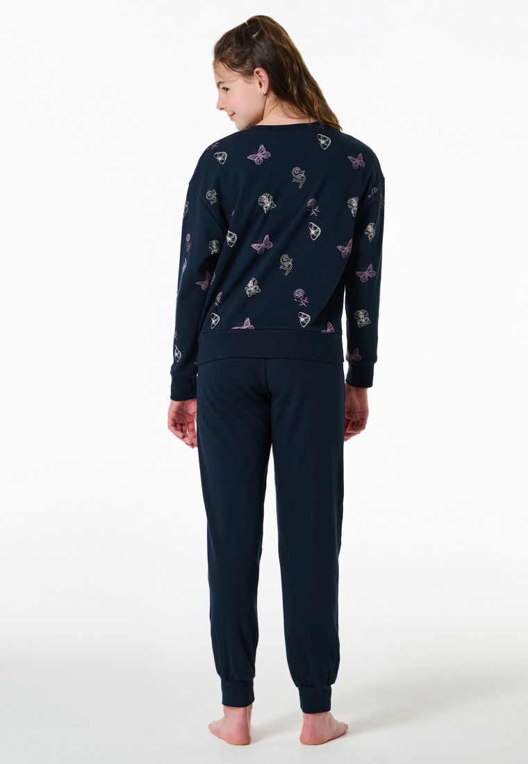 Pajamas long interlock cuffs dream motifs midnight blue - Nightwear