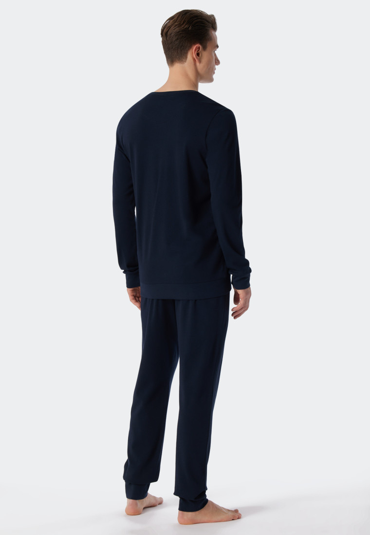 Pyjama long interlock bleu foncé - Fine Interlock