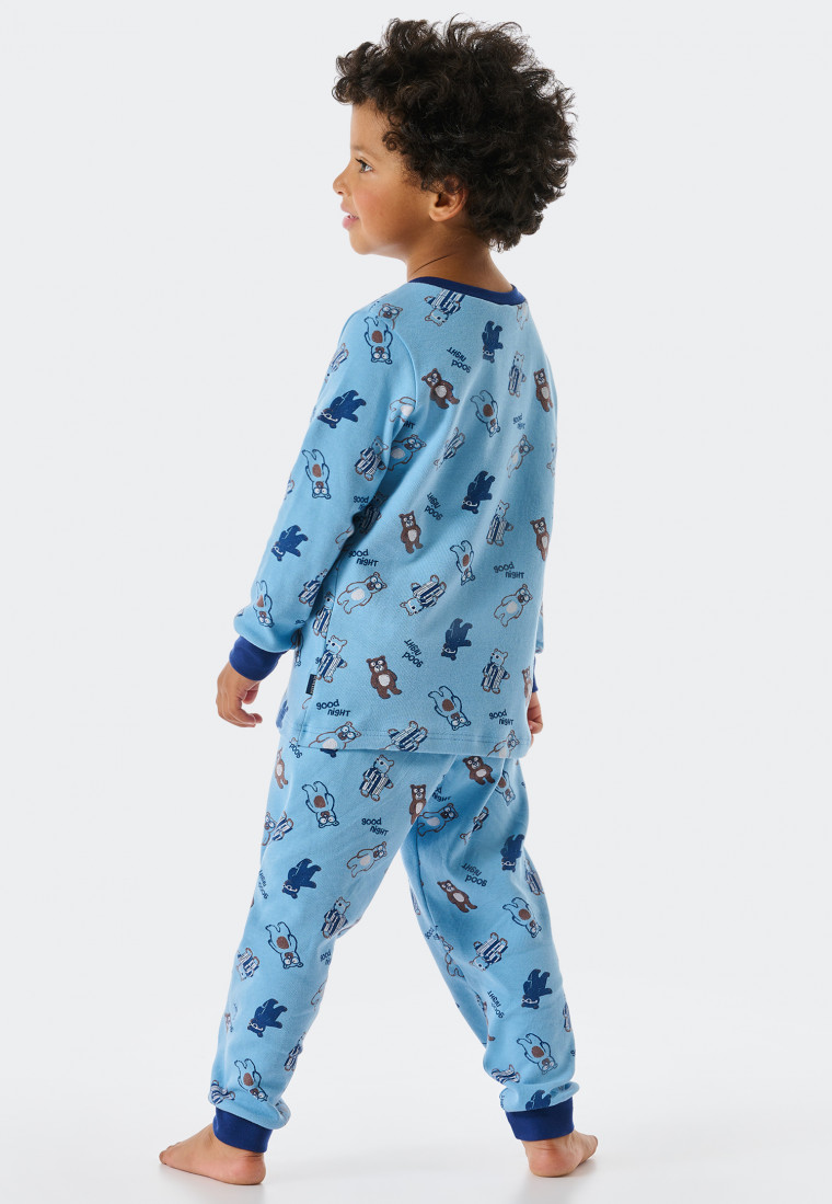 Pajamas long interlock organic cotton cuffs teddy bears light blue - Natural Love