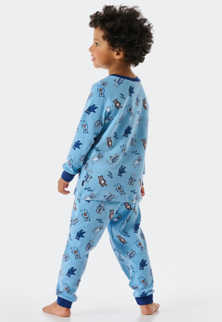 Pajamas long interlock organic cotton cuffs teddy bears light blue -  Natural Love