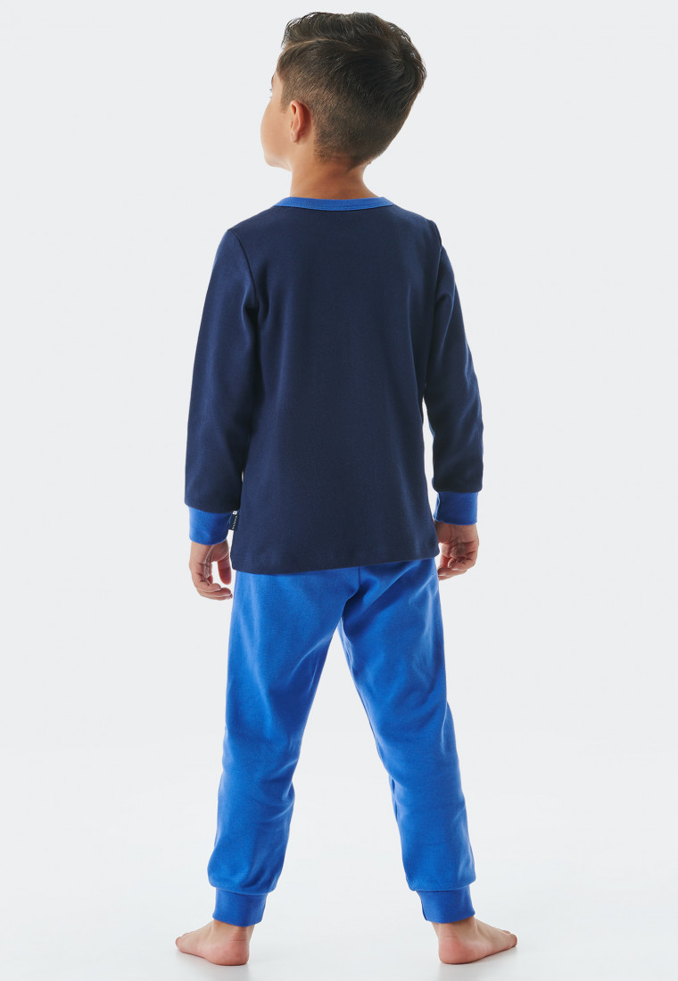 Pajamas long interlock organic cotton cuffs space vehicles metallic effect dark blue - Boys World