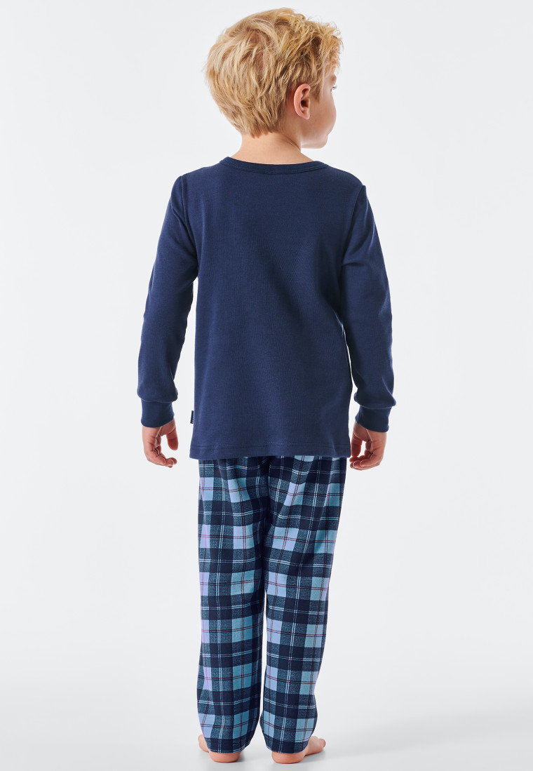 Schlafanzug lang Interlock Organic Cotton Ratte Snowboard Karo dunkelblau - Rat Henry