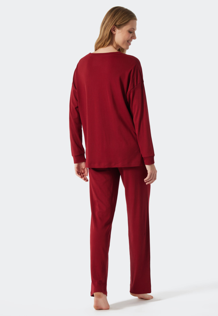 Schlafanzug lang Interlock Oversized-Shirt bordeaux - Modern Nightwear