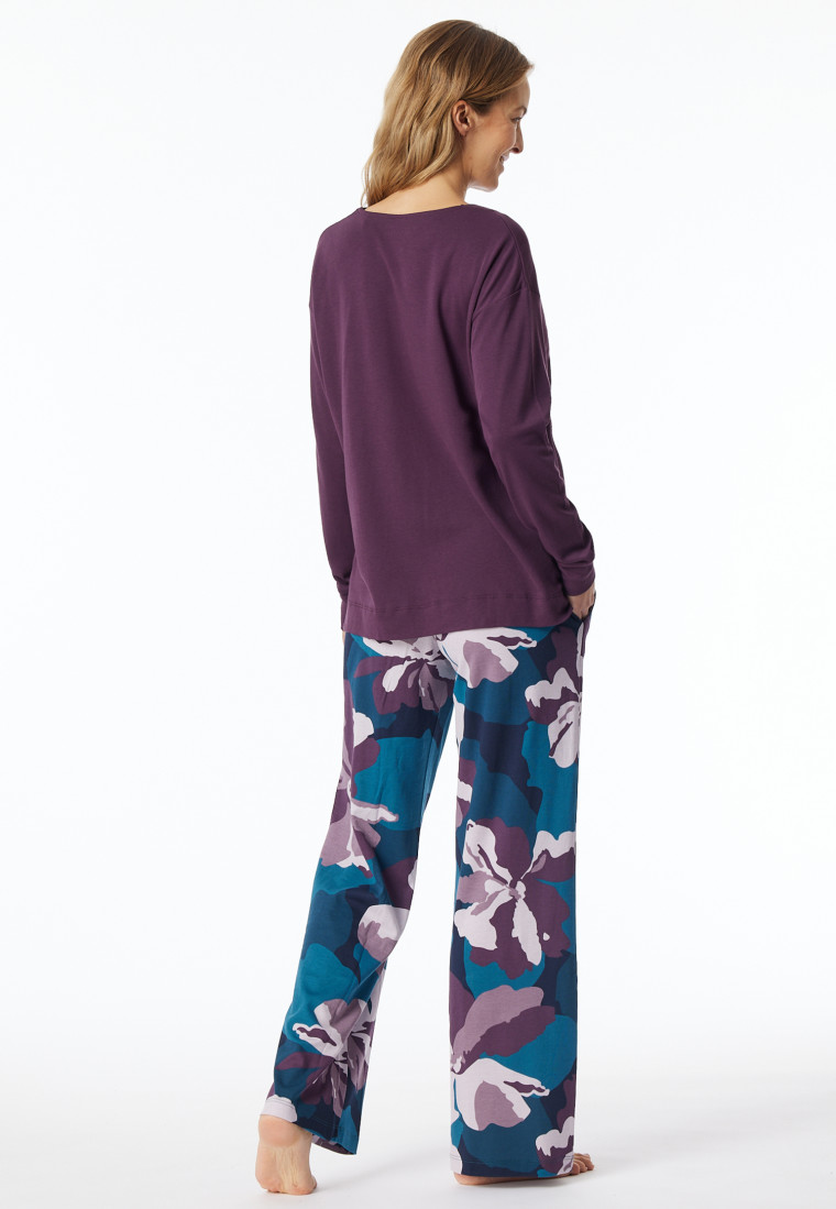 Schlafanzug lang Interlock pflaume bedruckt - Modern Nightwear