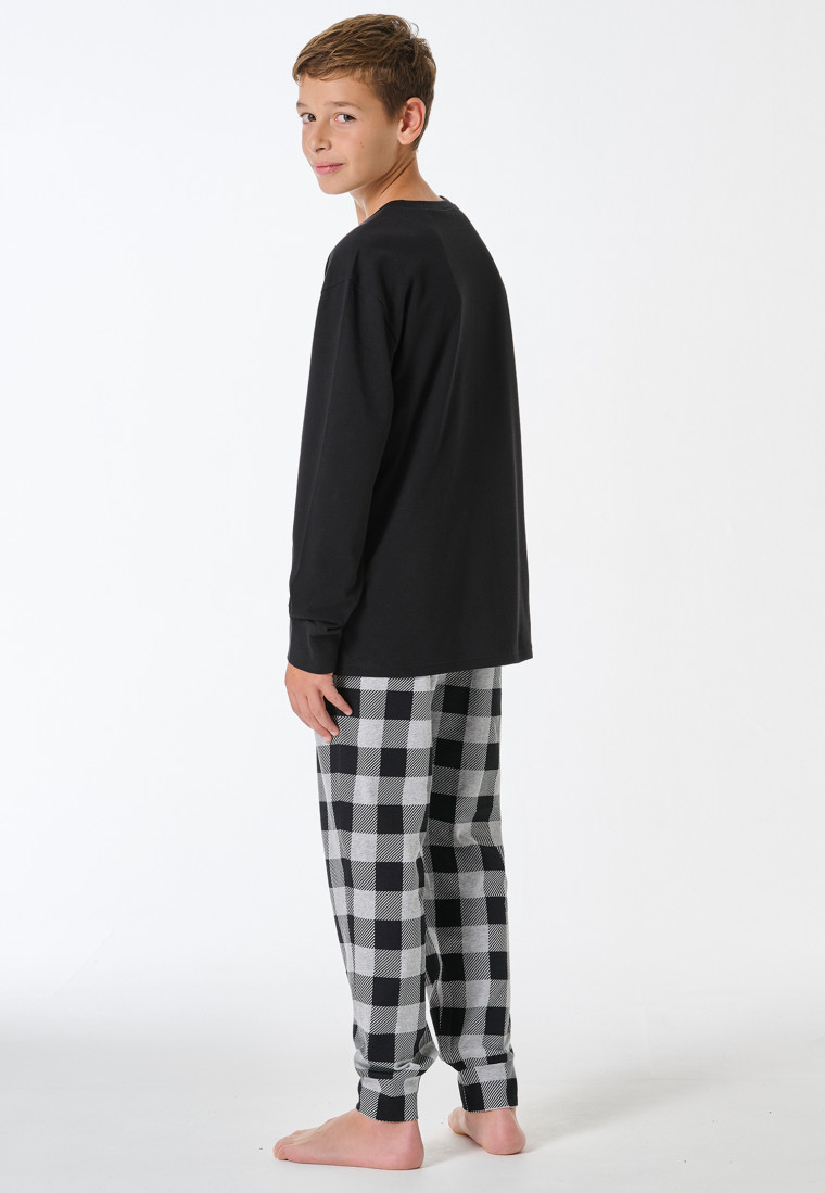 Schlafanzug lang Karo schwarz - Teens Nightwear