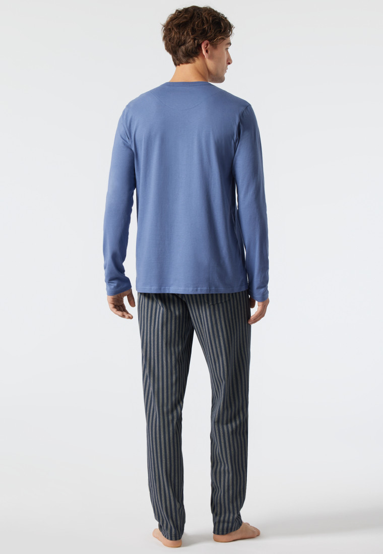 Pyjama long, patte de boutonnage, motif chevrons, bleu jean/bleu foncé - Fashion Nightwear