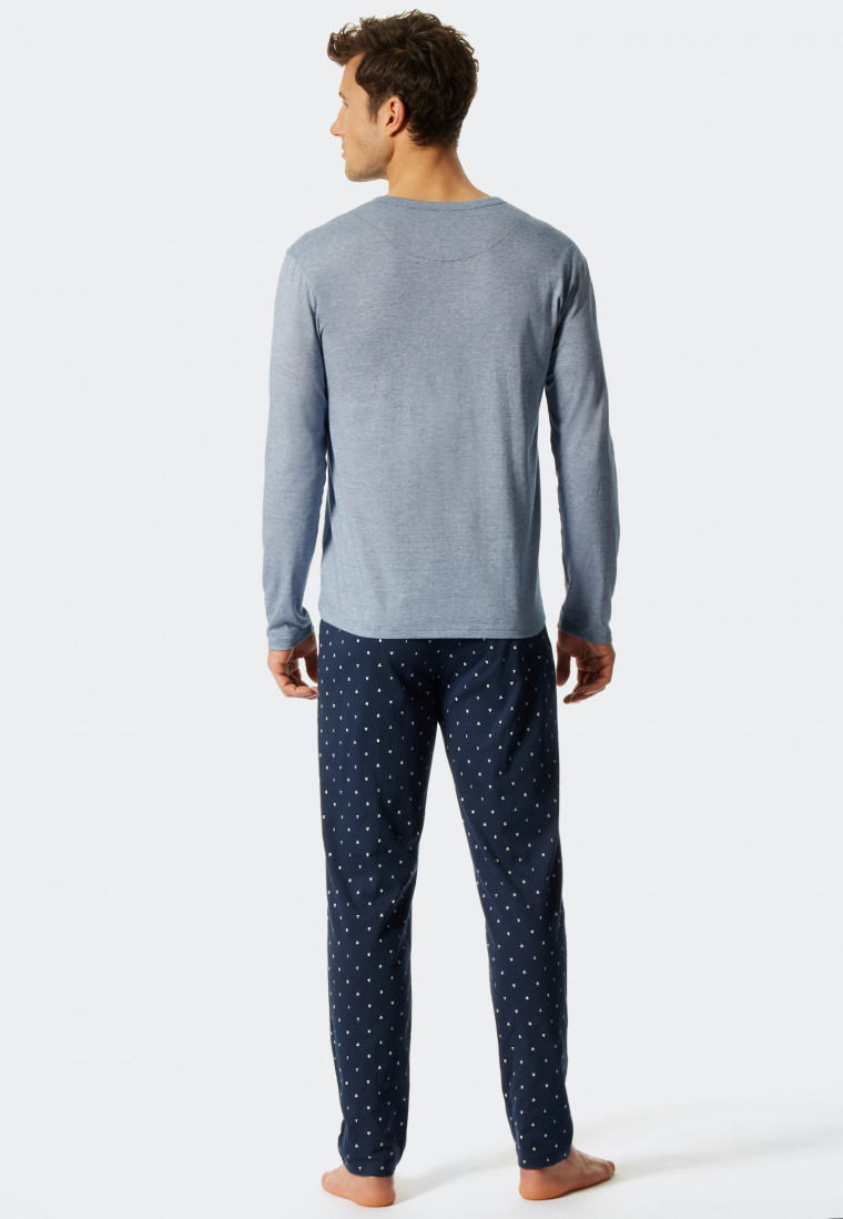 Lange pyjama knoopsluiting gestreept met letters blauw/donkerblauw - Fashion Nightwear