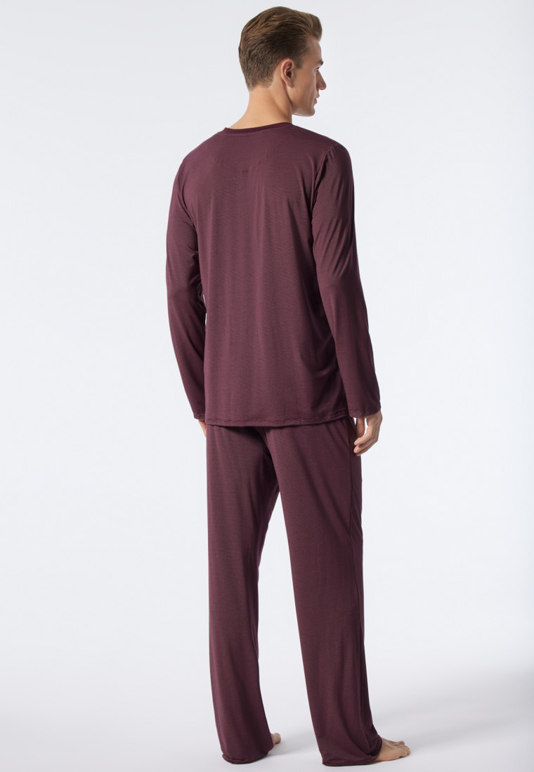 Lange modal V-hals pyjama gestreept bordeaux - Long Life Soft