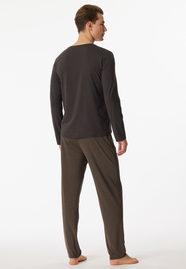 Pyjama lang modal V-hals gestreept antraciet - Long Life Soft