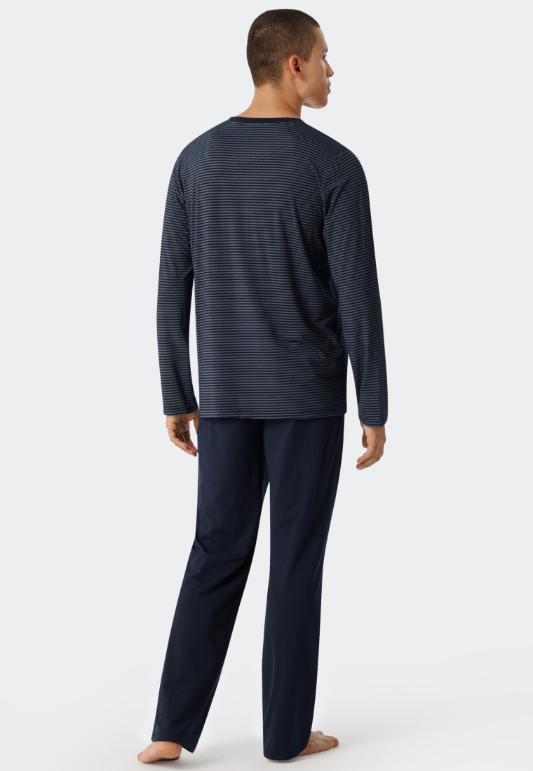 Pajamas long modal V-neck stripes dark blue - Long Life Soft