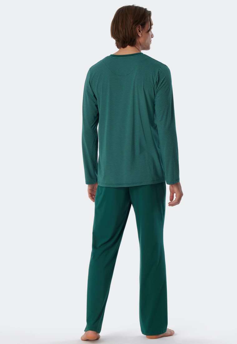 Pyjama long modal encolure en V rayures tilleul - Long Life Soft