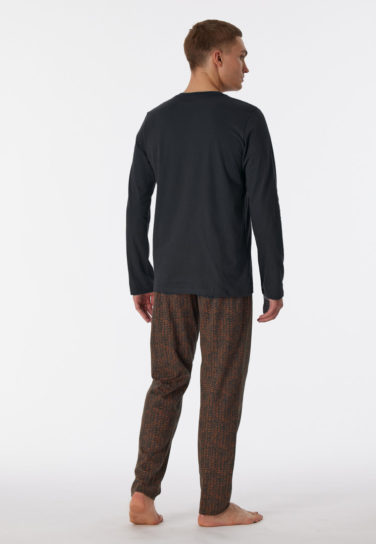 Pajamas long organic cotton anthracite patterned - Casual Nightwear