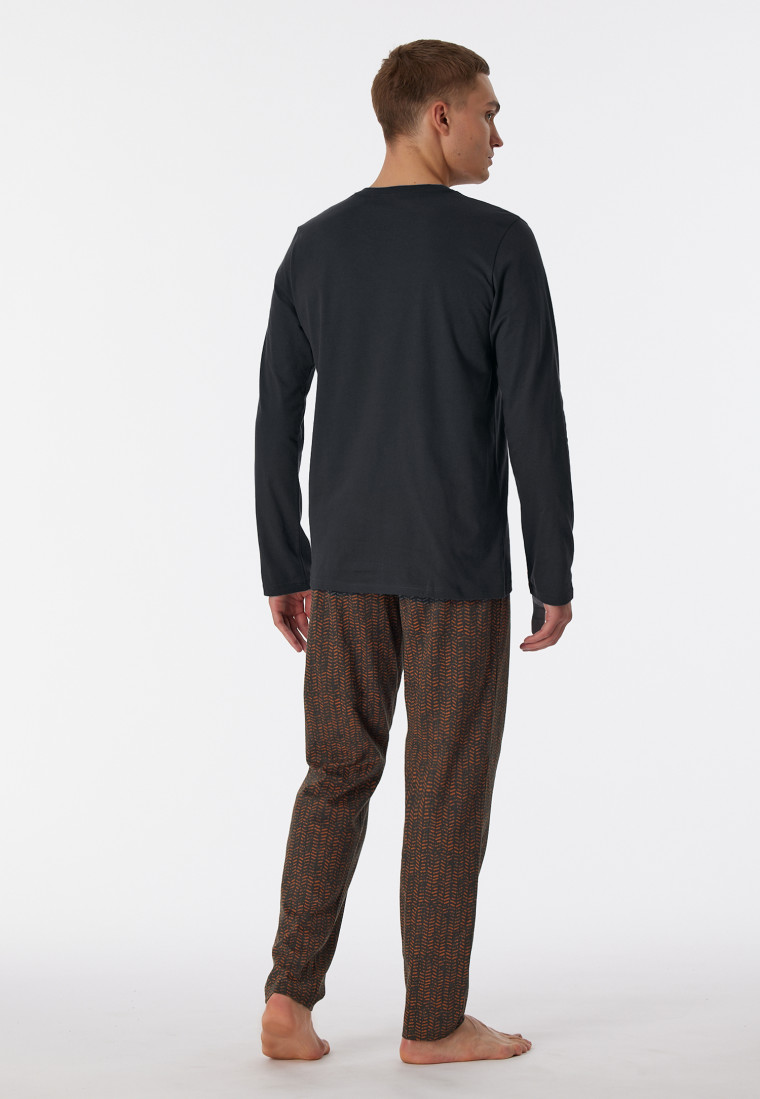 Pyjama long coton bio anthracite imprimé - Casual Nightwear