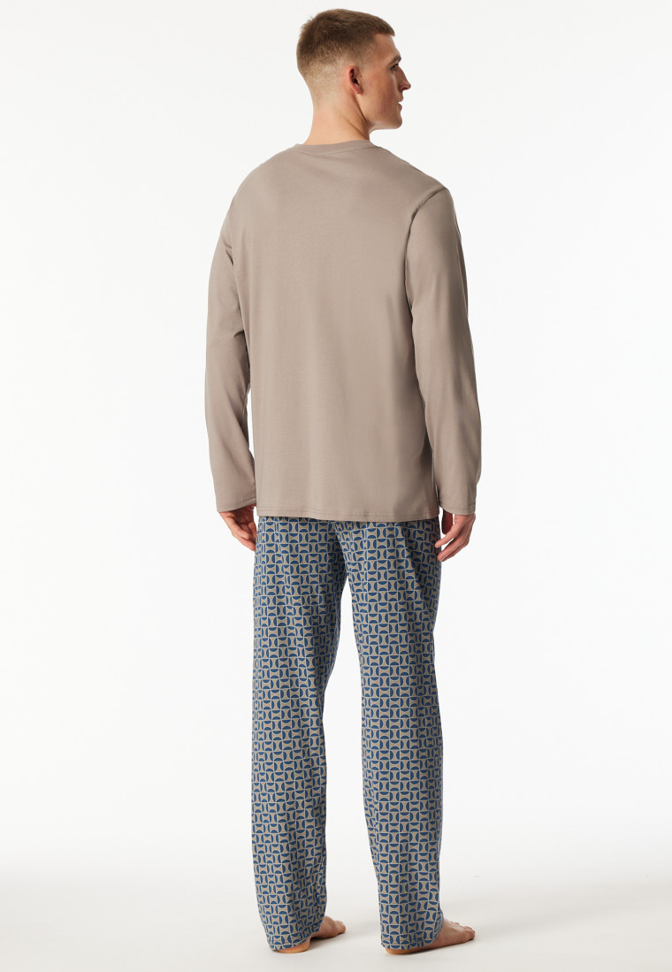 Pyjamas long Organic Cotton brown-grey patterned - Comfort Nightwear