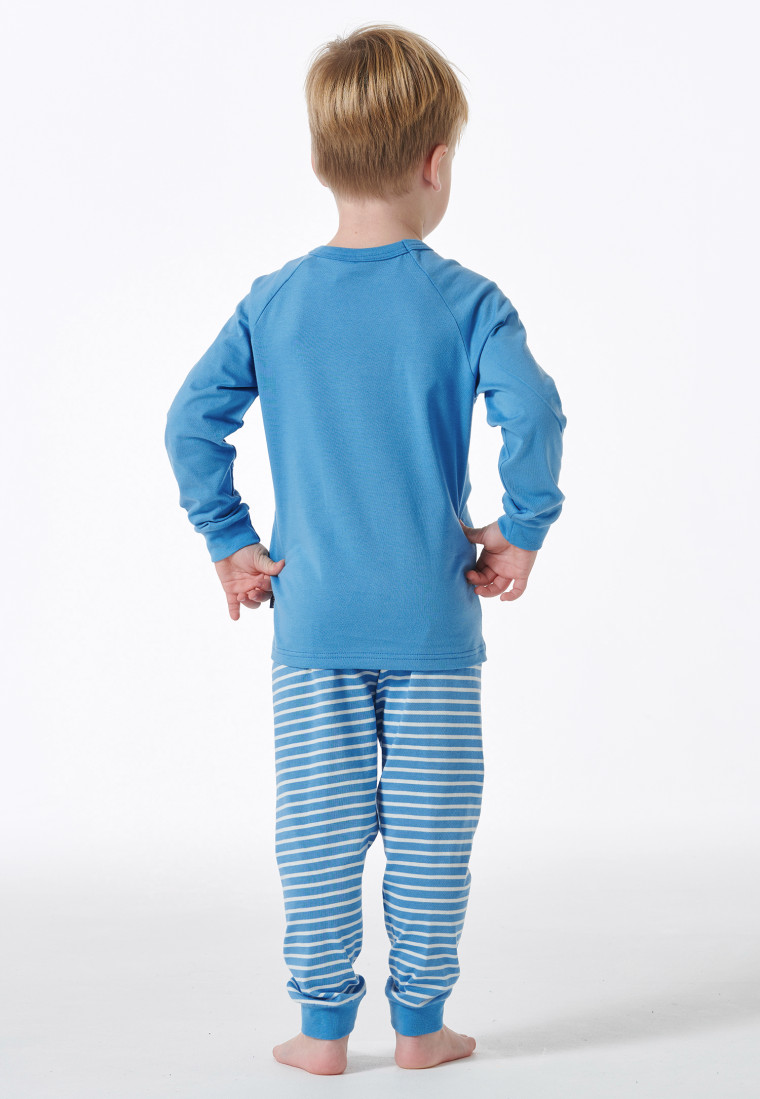 Pyjama long coton bio poignet ours rayures bleu clair - Natural Love