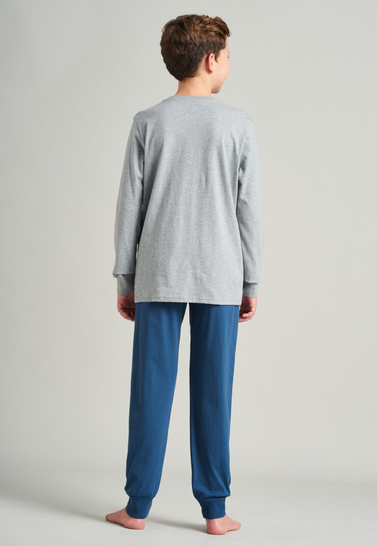 Pyjama lang biologisch katoenen manchetten, blokstrepen blauw - Natural Love