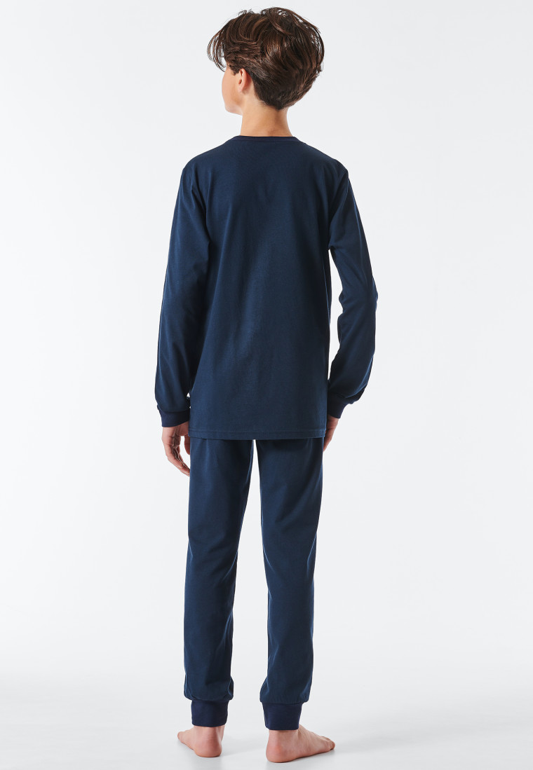 Pyjama long coton bio poignets larges rayures indigo - Natural Rythm